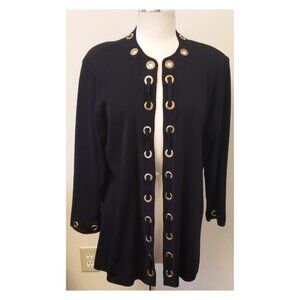 Exclusively Misook Cardigan with Metal Ring Accent Size-1X Black 100% Acrylic